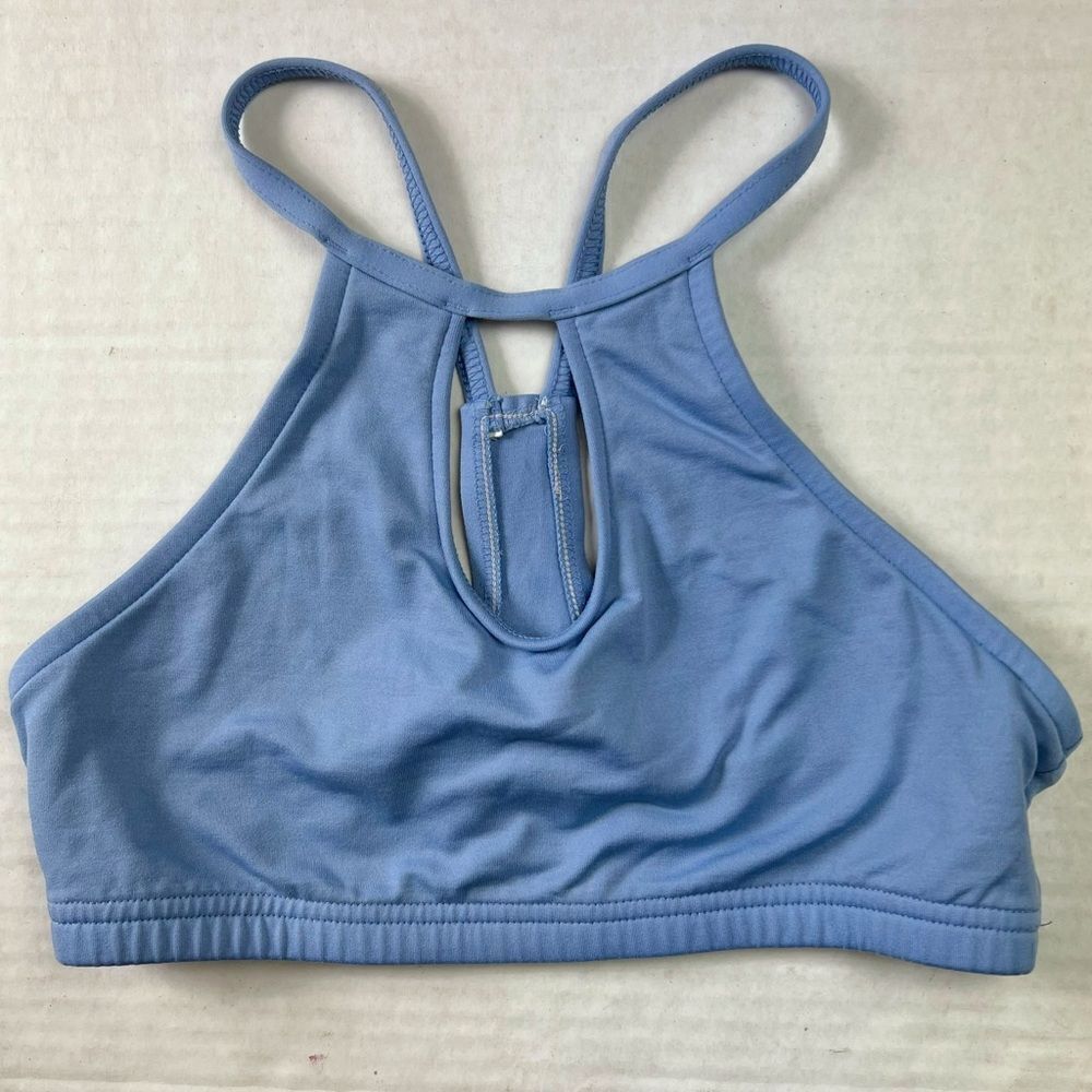 Becca Sports Bra Medium Women’s Blue M Halter High Neck Keyhole Cutout Stretch